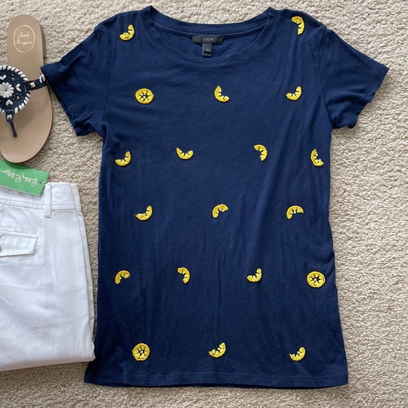 J. Crew Short Sleeve Sequin Lemon Tee - Picture 2 of 5